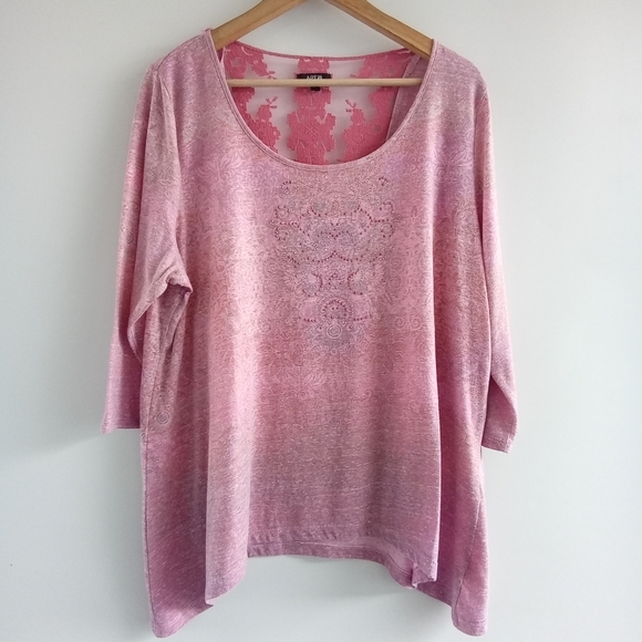 Apt. 9 Tops - Apt. 9 Pink Ombre Lace-Back Scoop-Neck Tunic Top, Size 2X